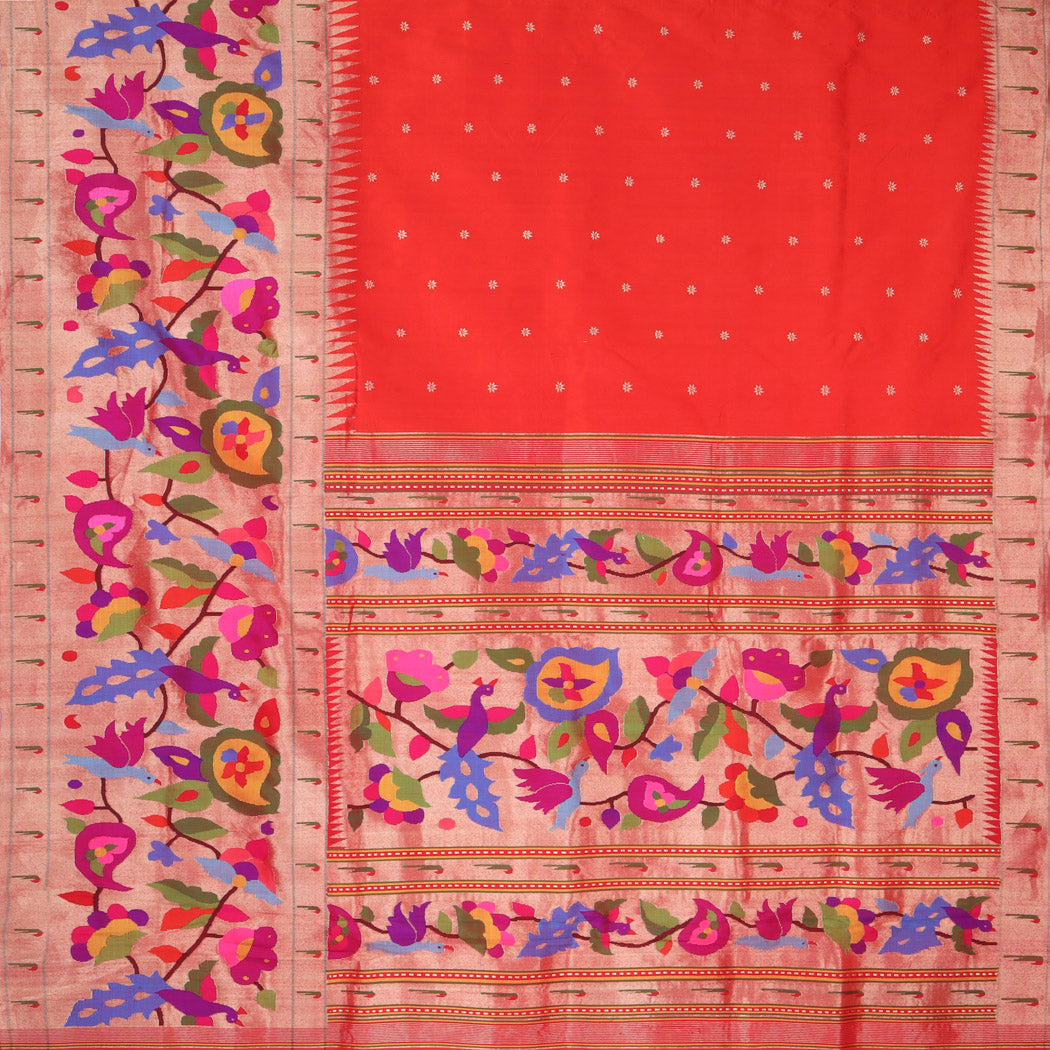 Vibrant Orange Paithani Silk Handloom Saree