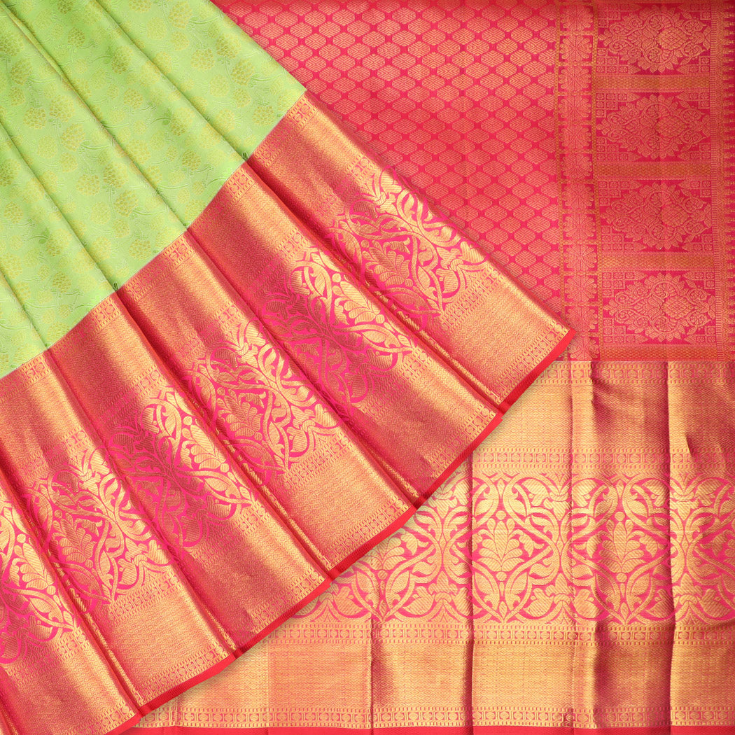 Parrot Green Kanjivaram Silk Saree With Floral Motif Pattern