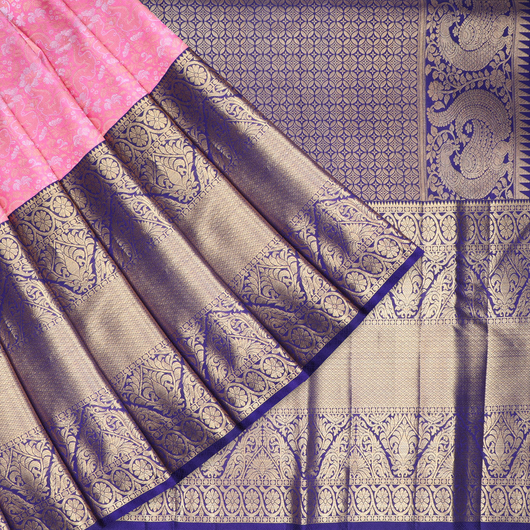 Pastel Pink Kanjivaram Silk Saree With Floral Motifs