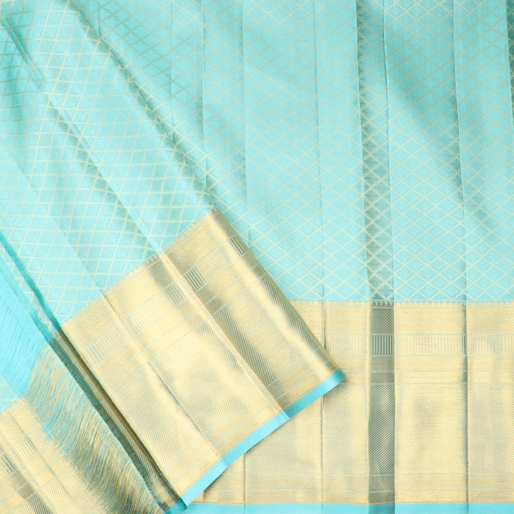 Celeste Blue Kanjivaram Silk Saree With Butterfly Motif Pattern
