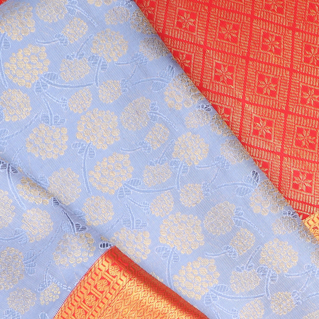 Pastel Maya Blue Kanjivaram Silk Saree With Floral Pattern