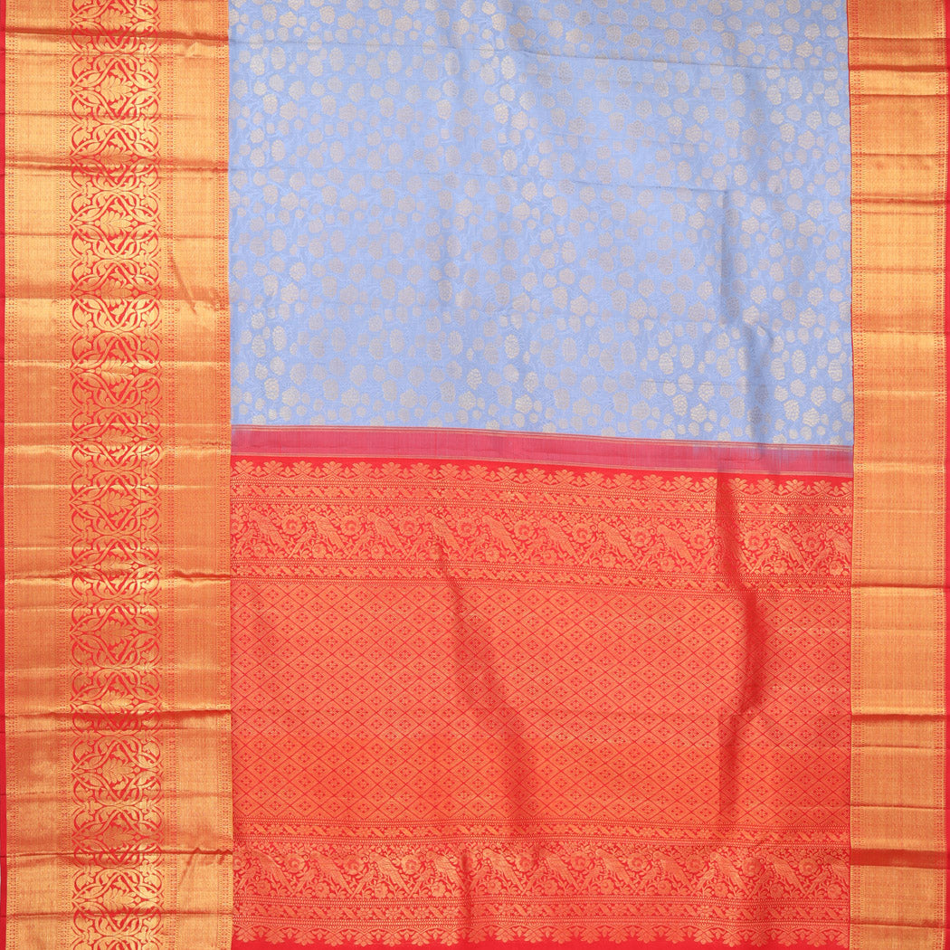 Pastel Maya Blue Kanjivaram Silk Saree With Floral Pattern