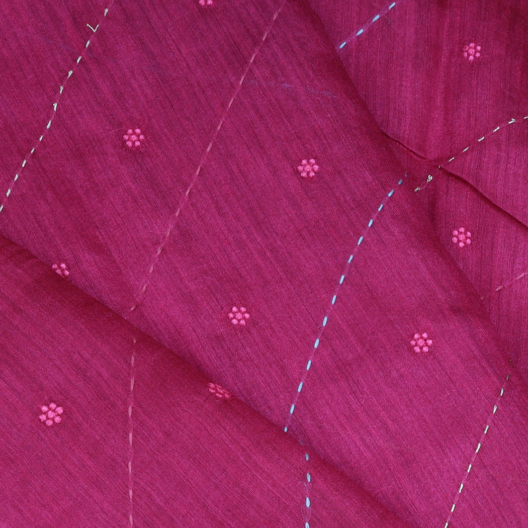 Rogue Pink Tussar Saree With Kantha Embroidery