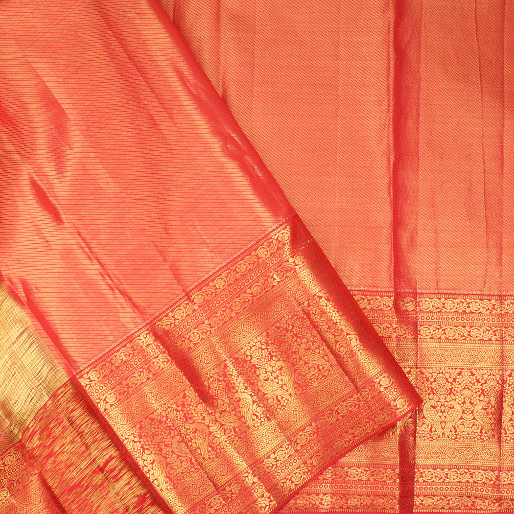Bluish Grey Tissue Kanjivaram Silk Saree With Floral And Bird Pattern