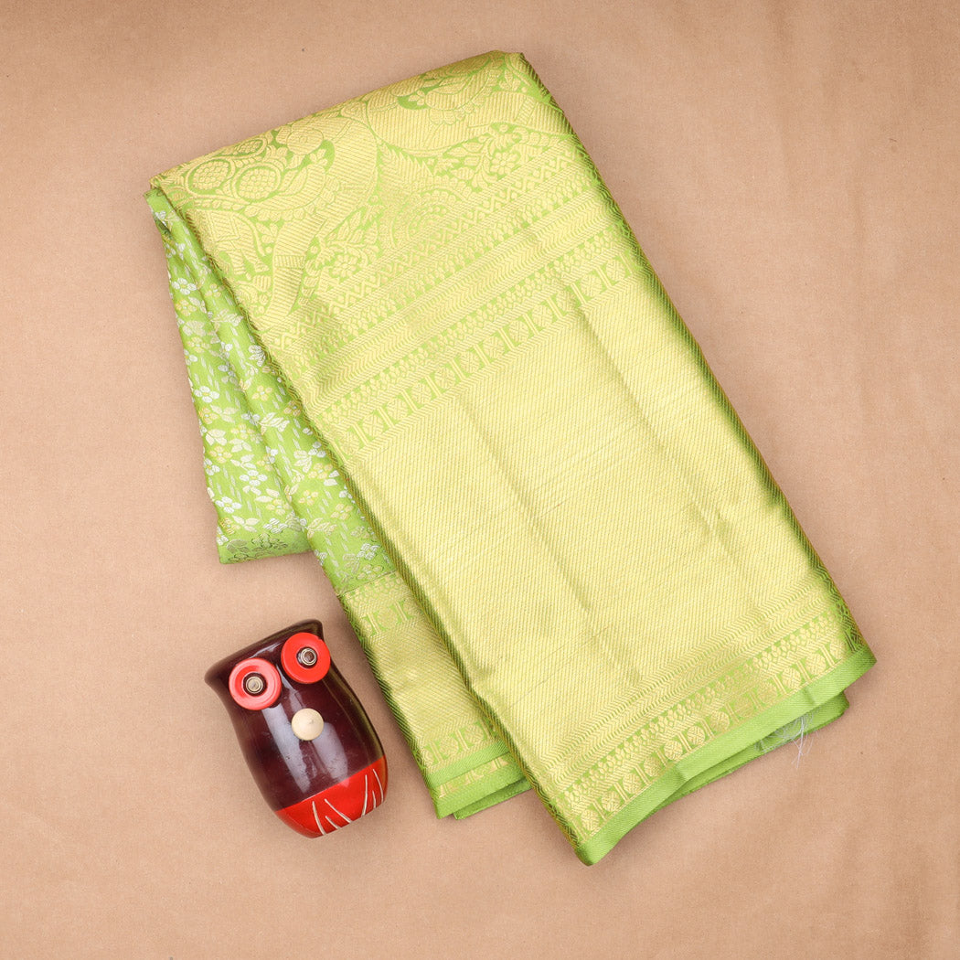 Pastel Green Kanjivaram Silk Saree With Floral Pattern