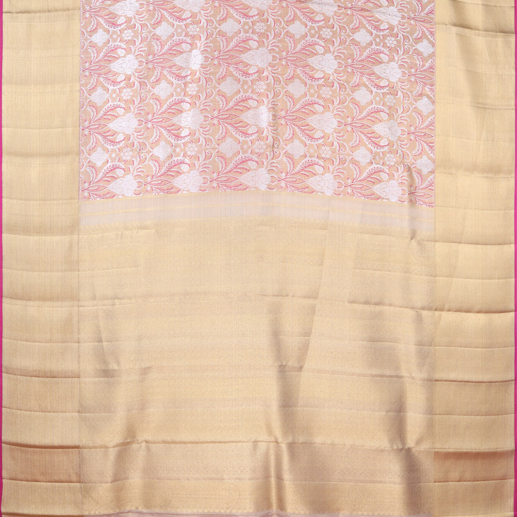 Dark Beige Kanjivaram Silk Saree With Floral Motif Pattern