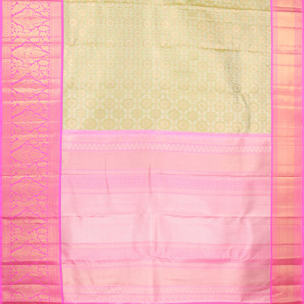 Lime Green Kanjivaram Silk Saree With Poo Chakra Motif