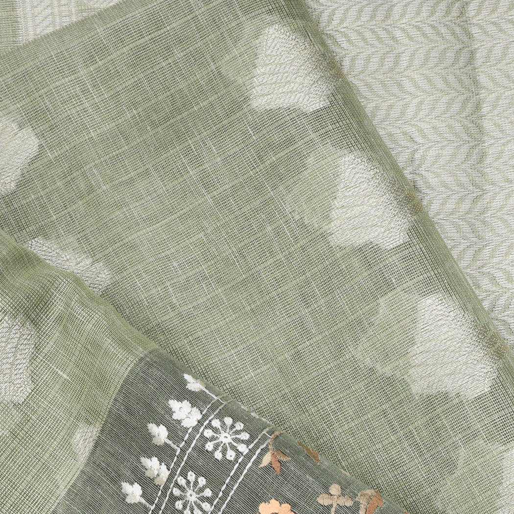 Sage Green Tissue Embroidery Banarasi Saree