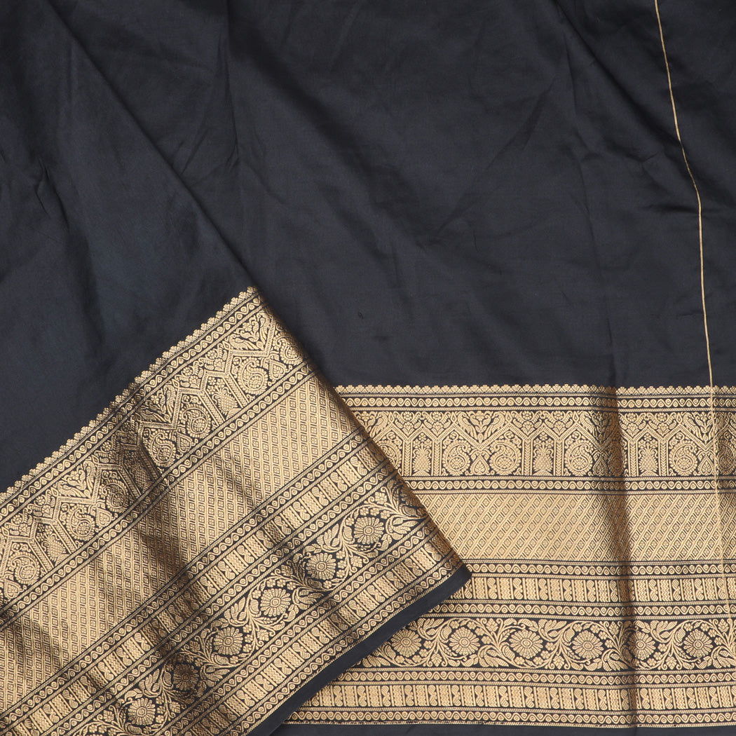 Black Silk Saree With Floral Embroidery
