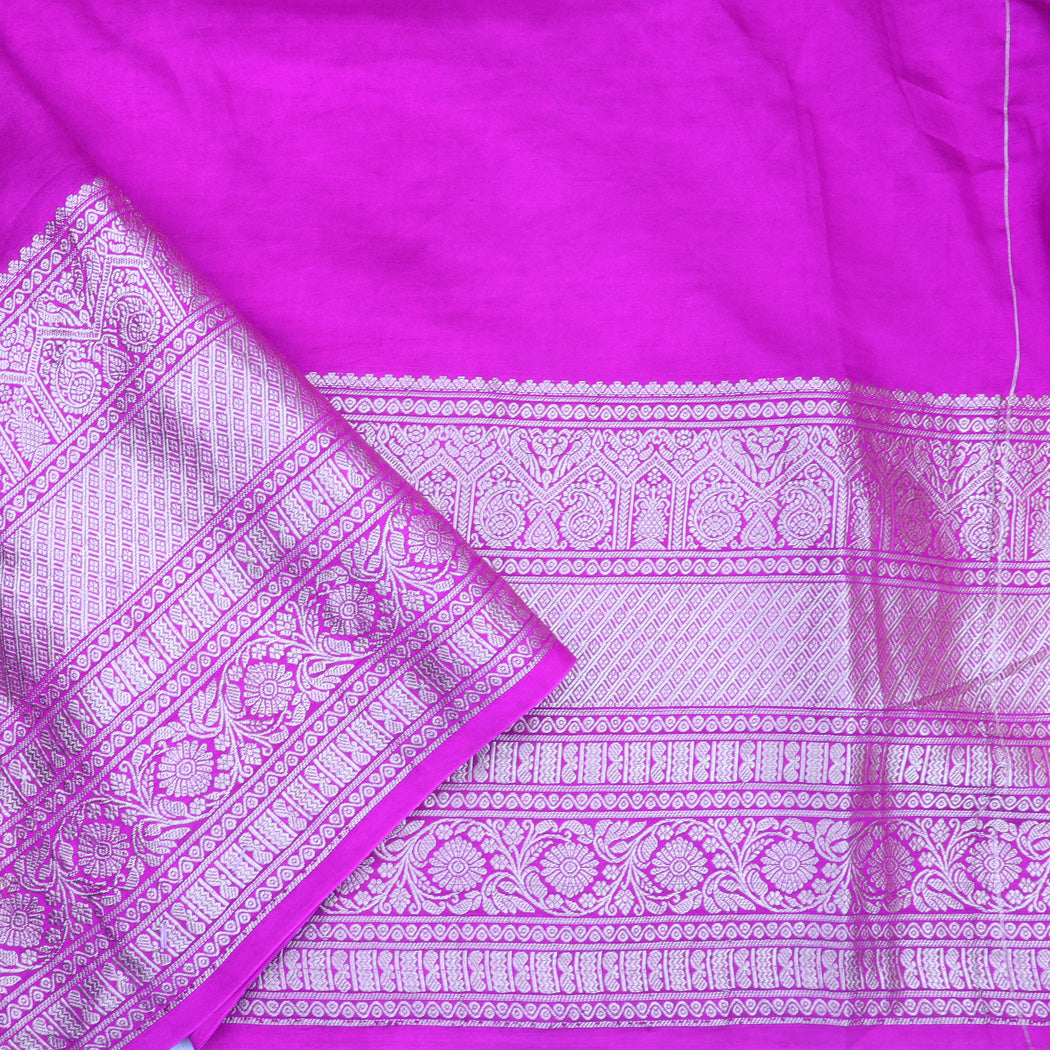 Purple Pink Silk Saree With Floral Embroidery
