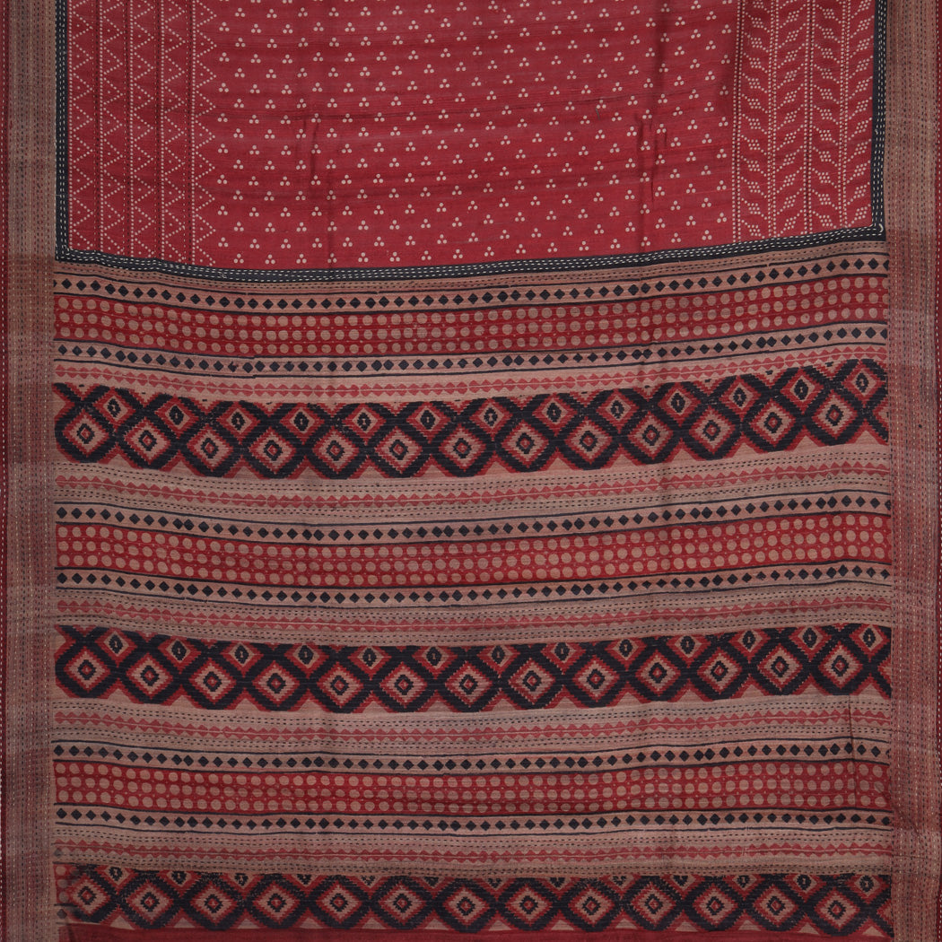Earthy Pink Printed Tussar Saree With Embroidery