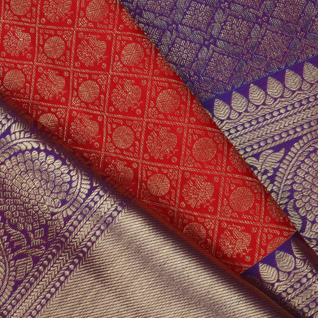 Bright Red Kanjivaram Silk Saree With Mayil And Rudraksha Motifs ...