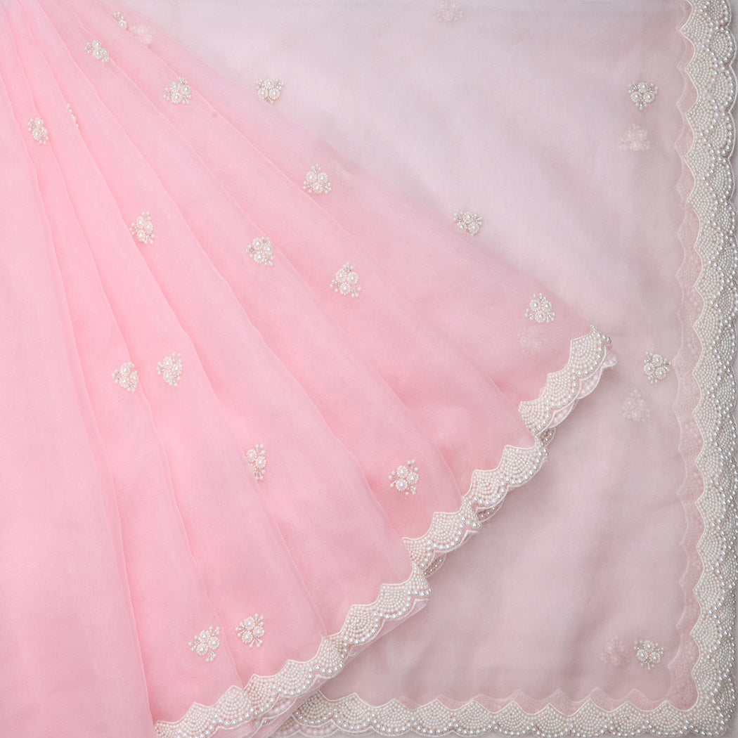 Pastel Pink Organza Saree With Embroidery
