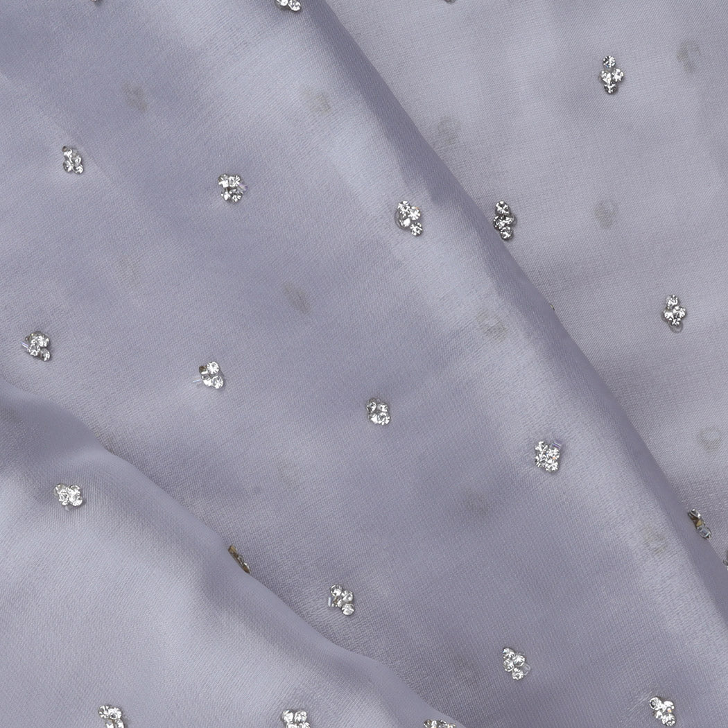 Ice Grey Silk Saree With Mirror Embroidery
