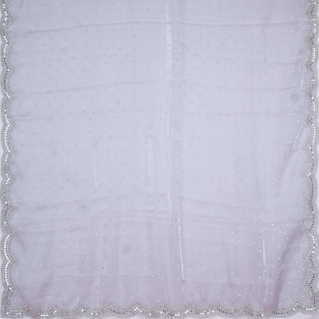 Ice Grey Silk Saree With Mirror Embroidery