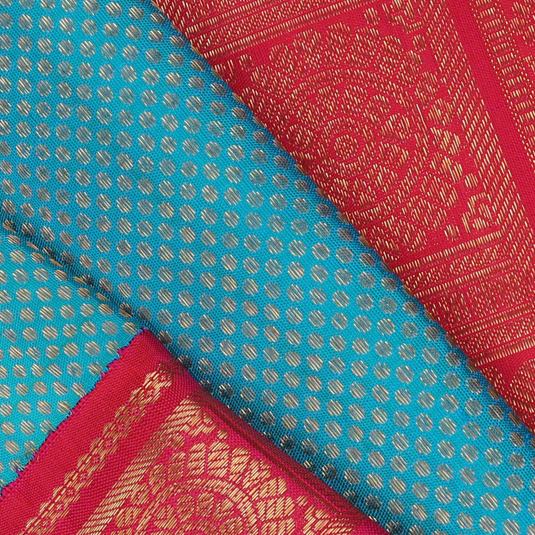 Cerulean Blue Kanjivaram Silk Saree With Tiny Buttis
