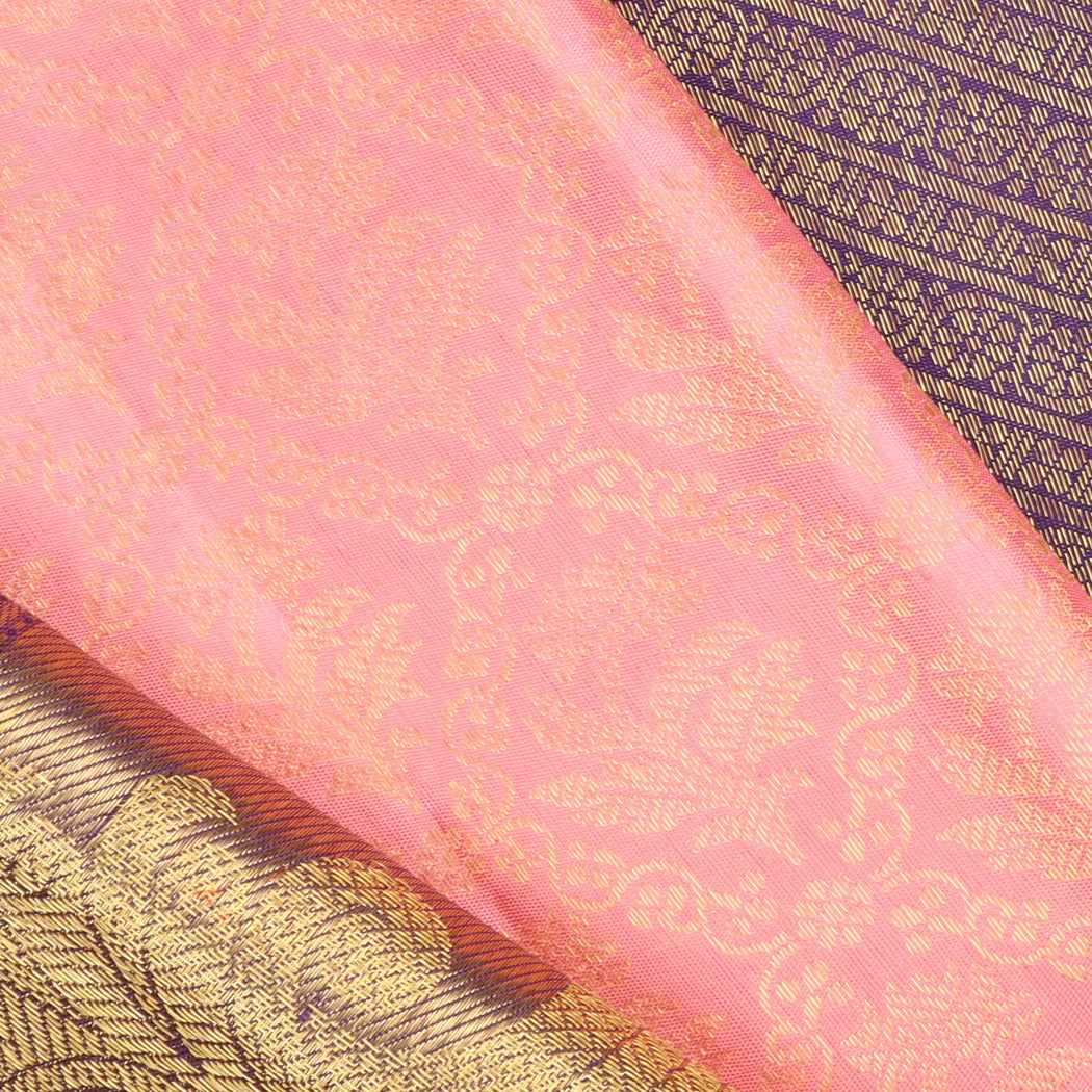 Peach Pink Kanjivaram Silk Saree With Floral Pattern