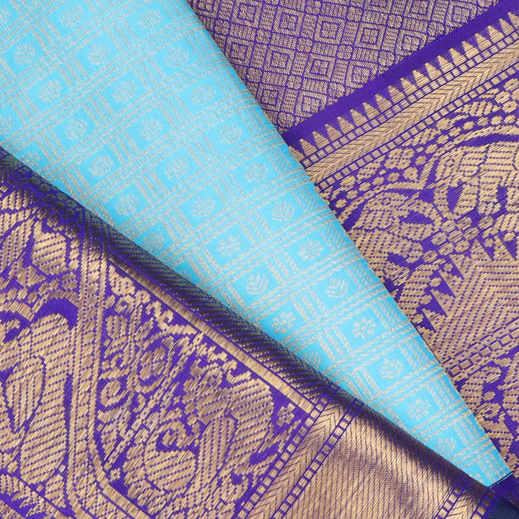 Light Blue Kanjivaram Silk Saree With Tiny Floral Buttis