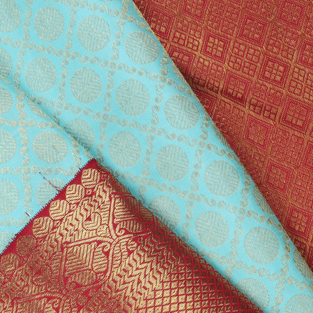 Bright Blue Kanjivaram Silk Saree With Rudraksha Motifs