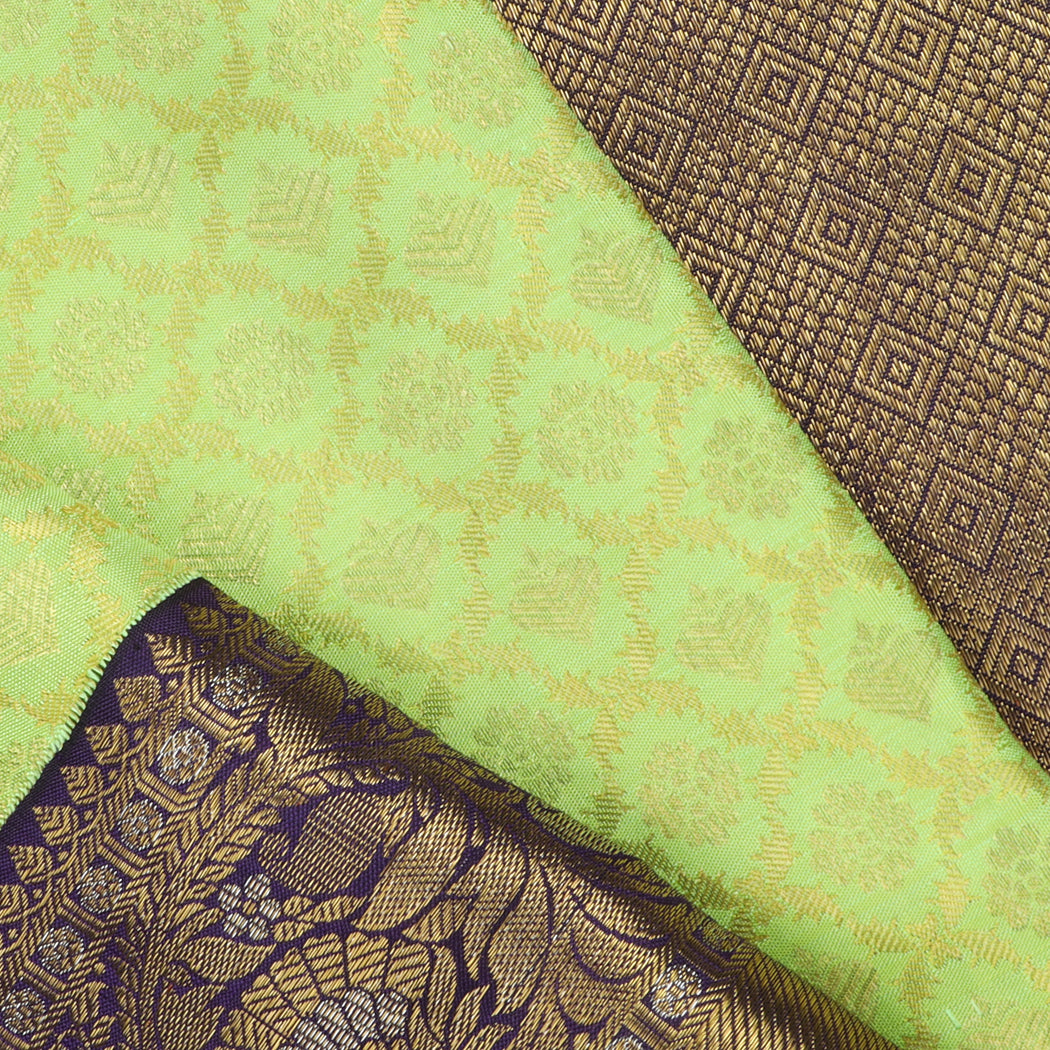 Light Green Kanjivaram Silk Saree With Floral Pattern