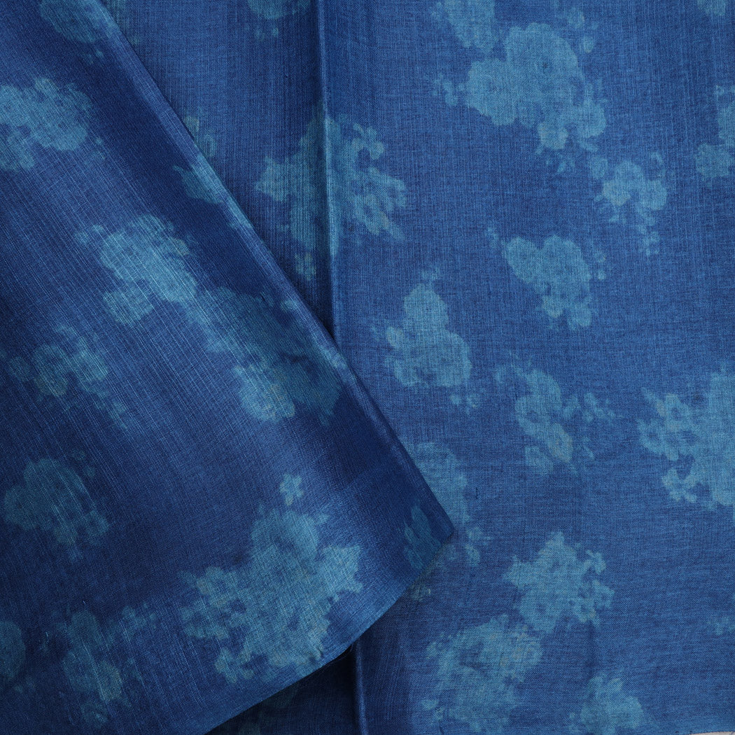 Dark Blue Tussar Saree With Printed Floral Motifs