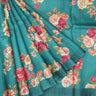 Teal Tussar Saree With Floral Printed Motifs
