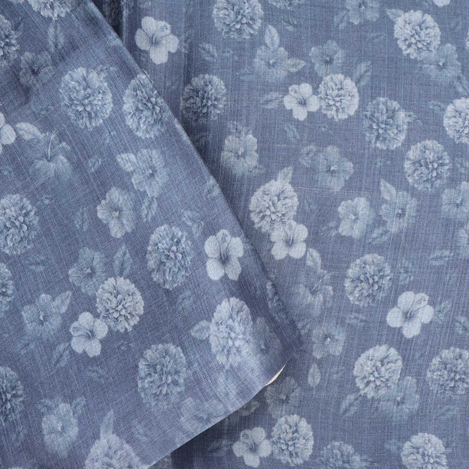 Blue Grey Tussar Saree With Floral Printed Motifs