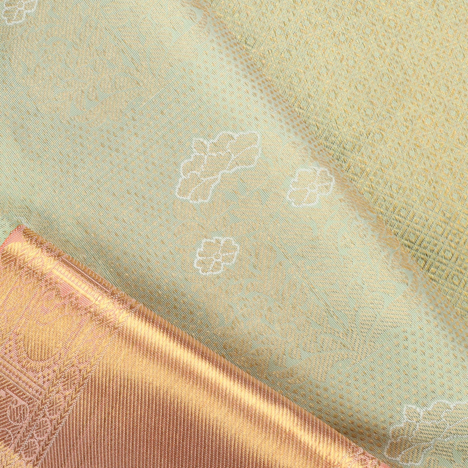 Sage Green Kanjivaram Silk Saree With Floral Design