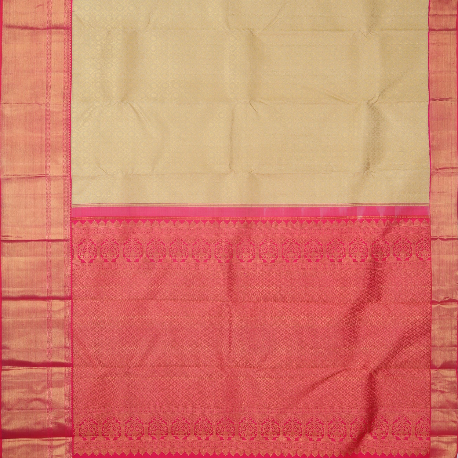 Cream Kanjivaram Silk Saree With Floral Pattern