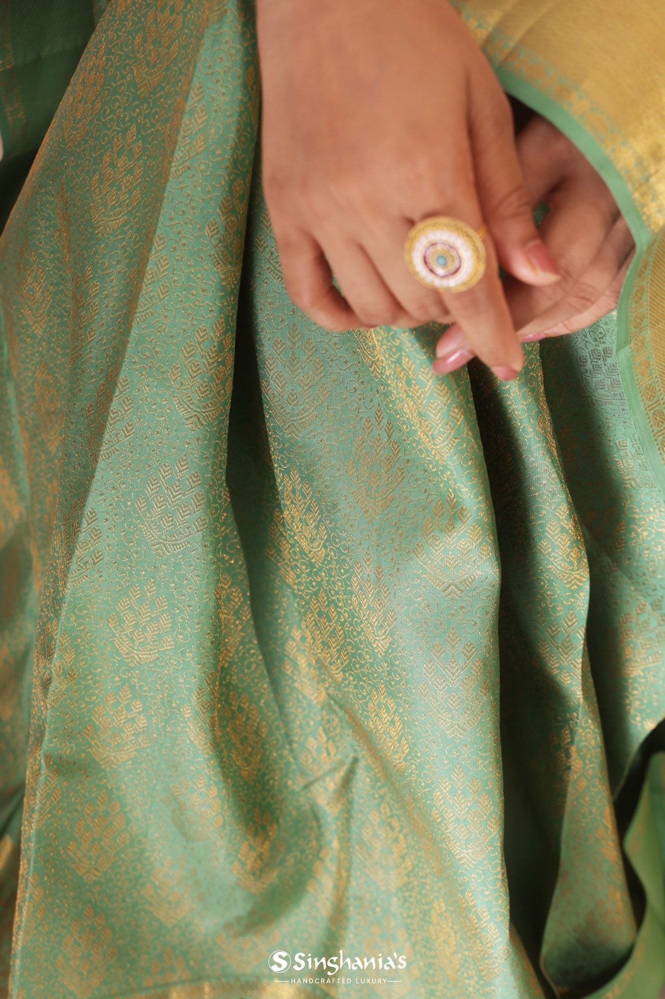 Celadon Green Kanjivaram Silk Saree With Floral Design