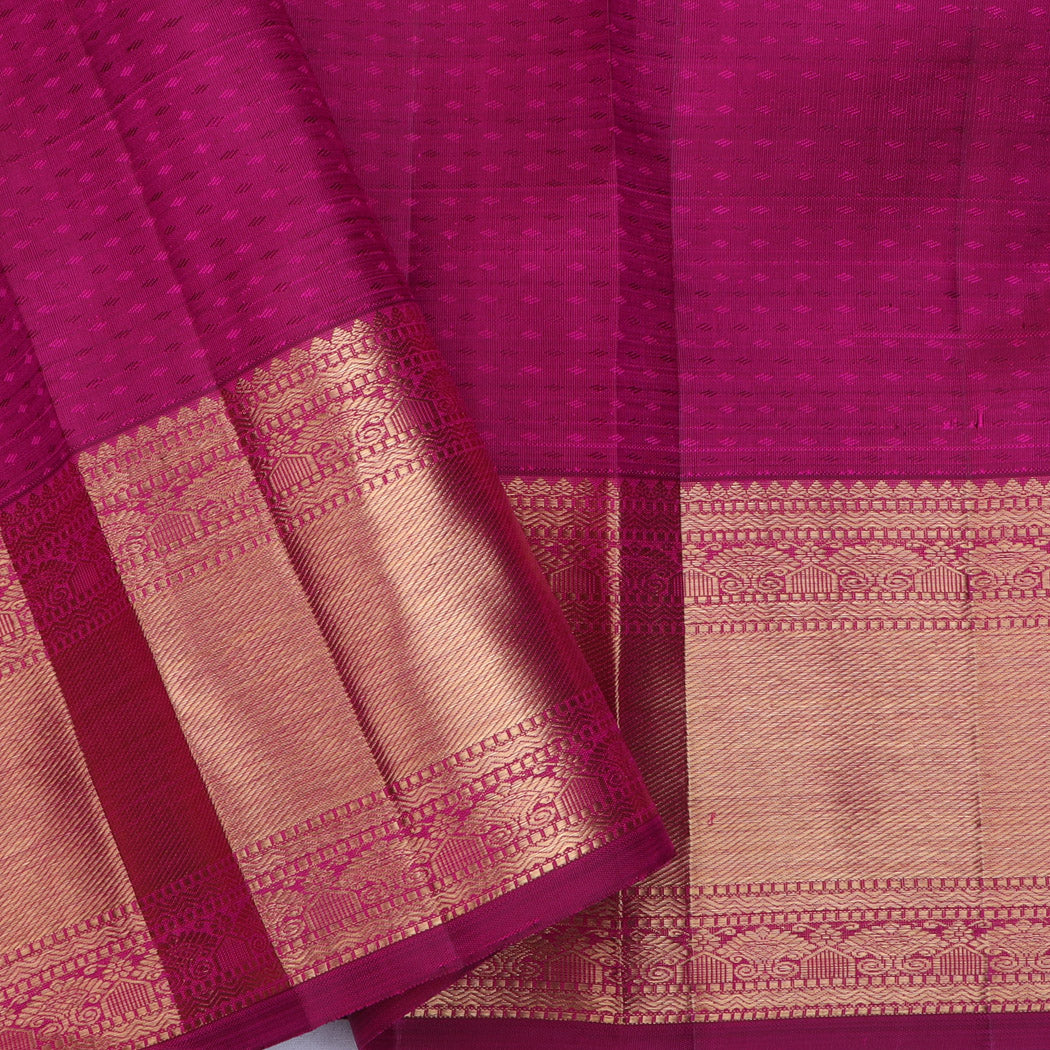 Plum Purple Kanjivaram Silk Saree With Floral Pattern