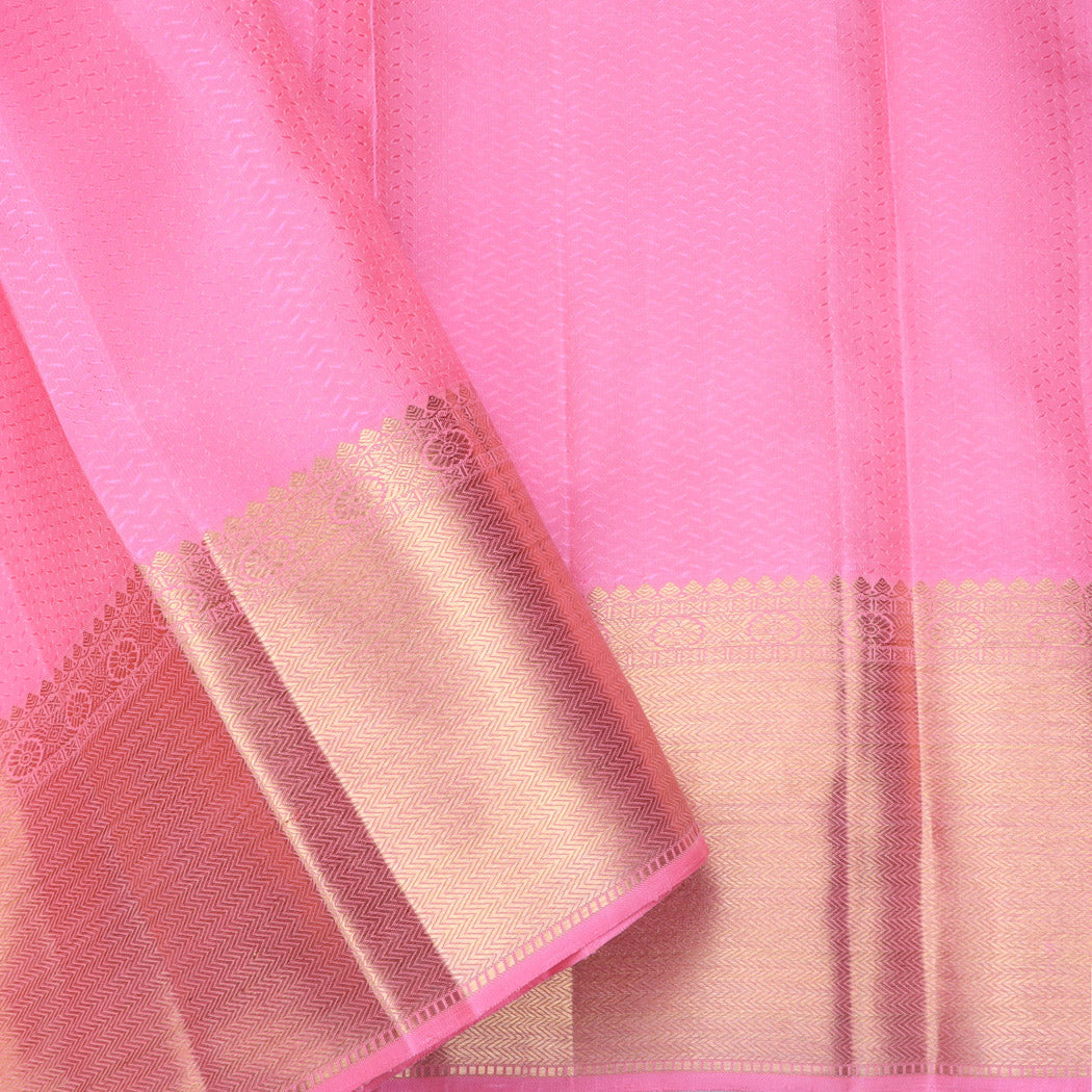 Flamingo Pink Kanjivaram Silk Saree With Rudraksha Motif Pattern