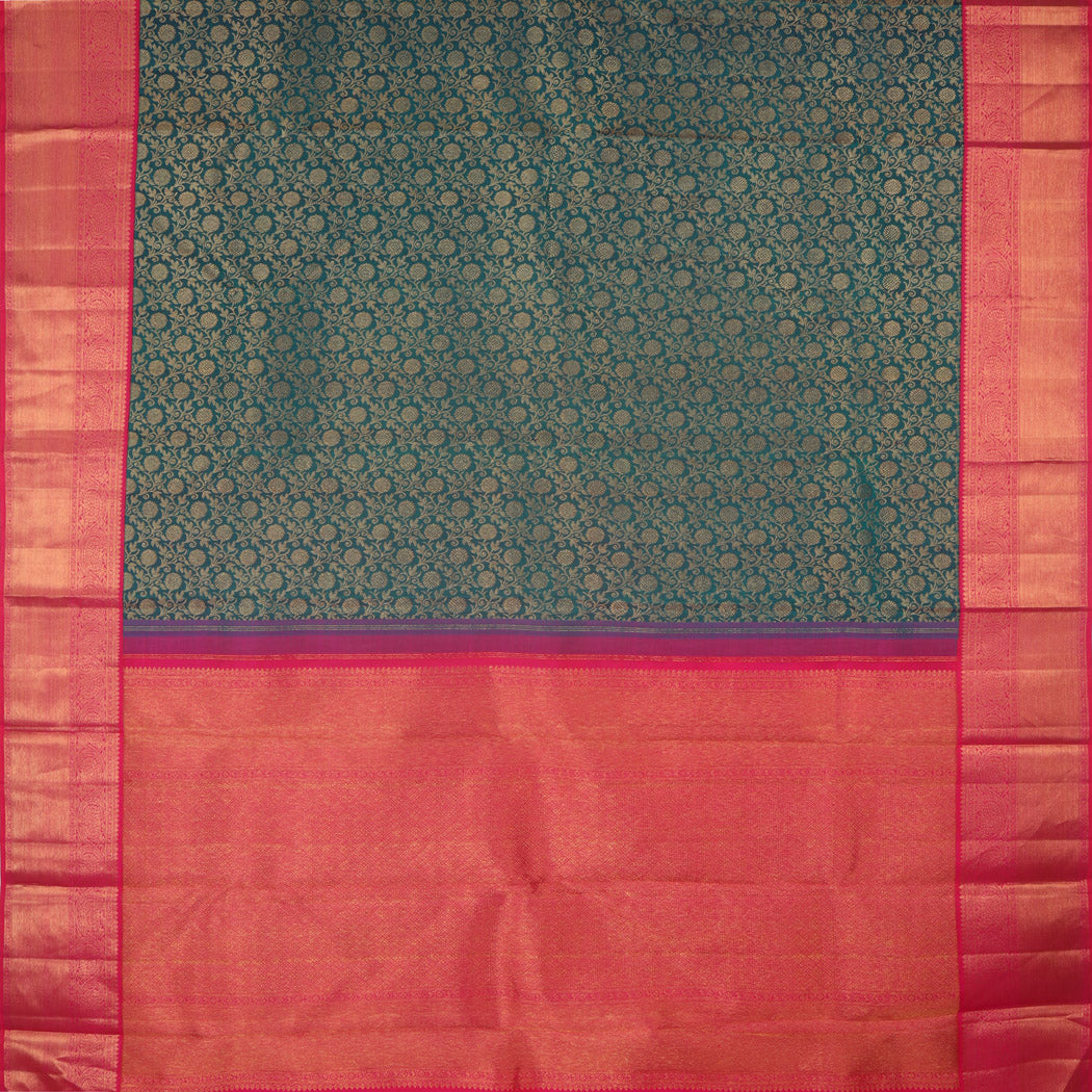 Forest Green Kanjivaram Silk Saree With Floral Pattern