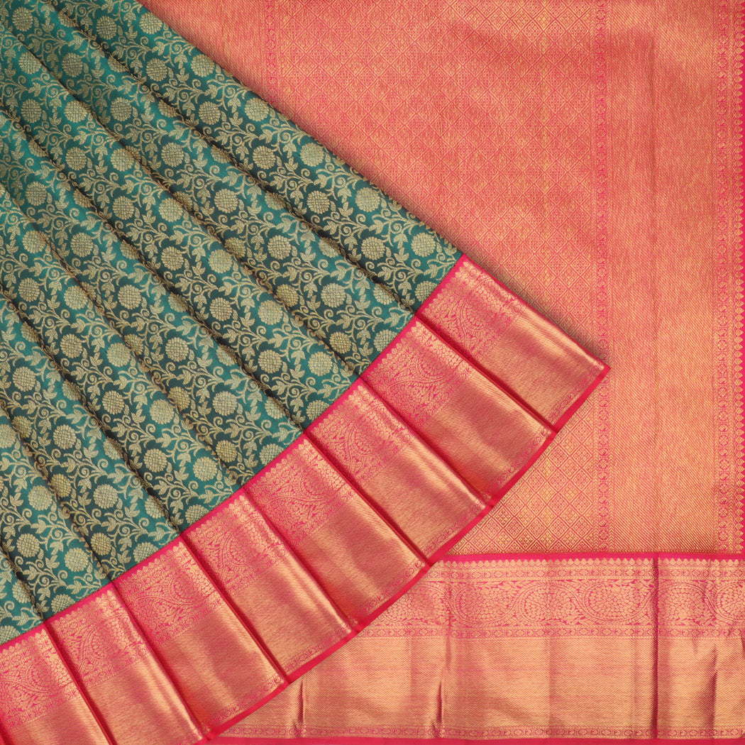 Forest Green Kanjivaram Silk Saree With Floral Pattern
