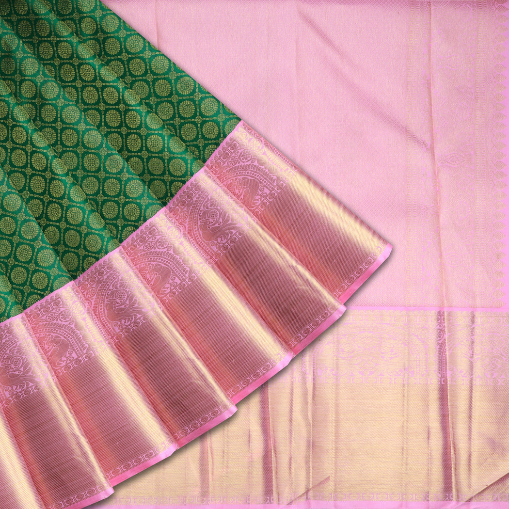 Dark Green Kanjivaram Silk Saree With Floral Buttis