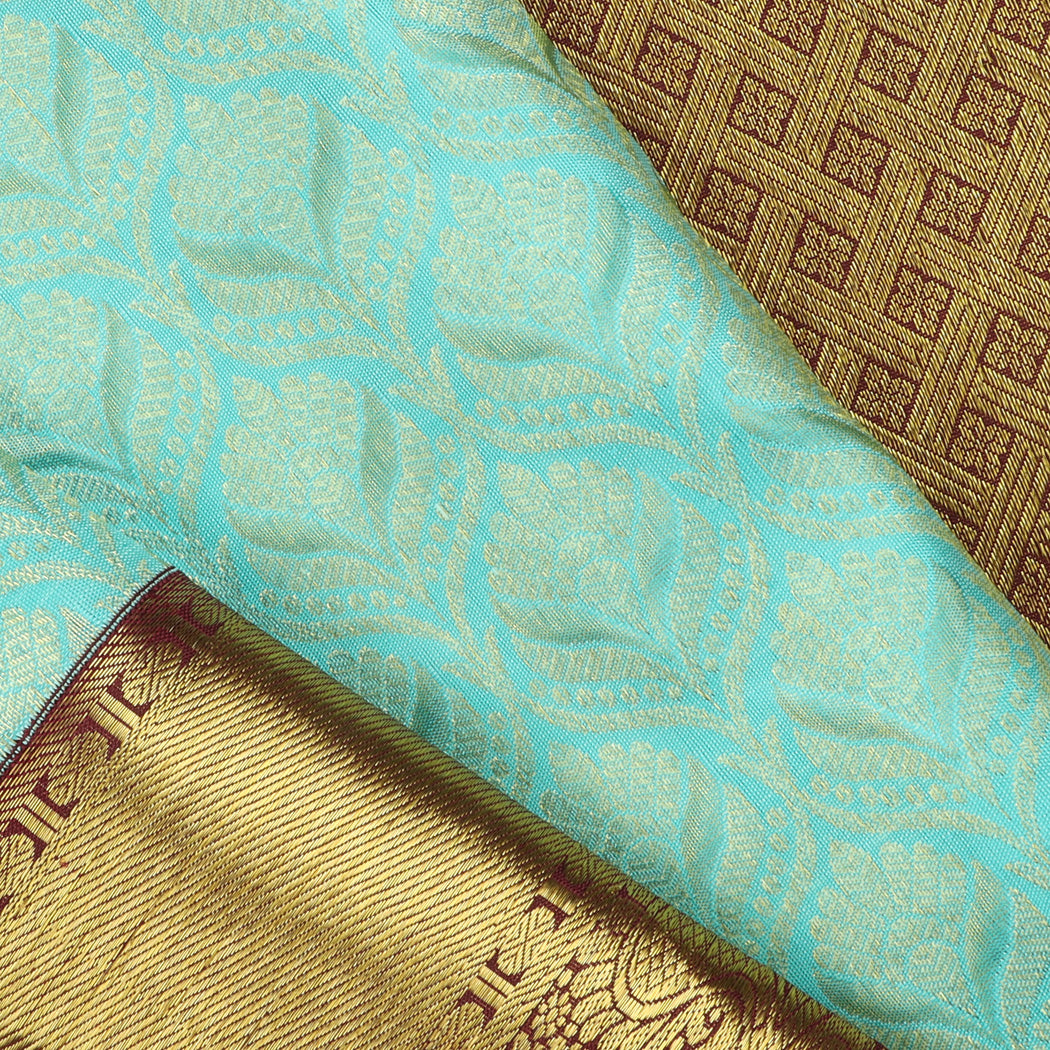 Bright Blue Kanjivaram Silk Saree With Floral Motif Pattern