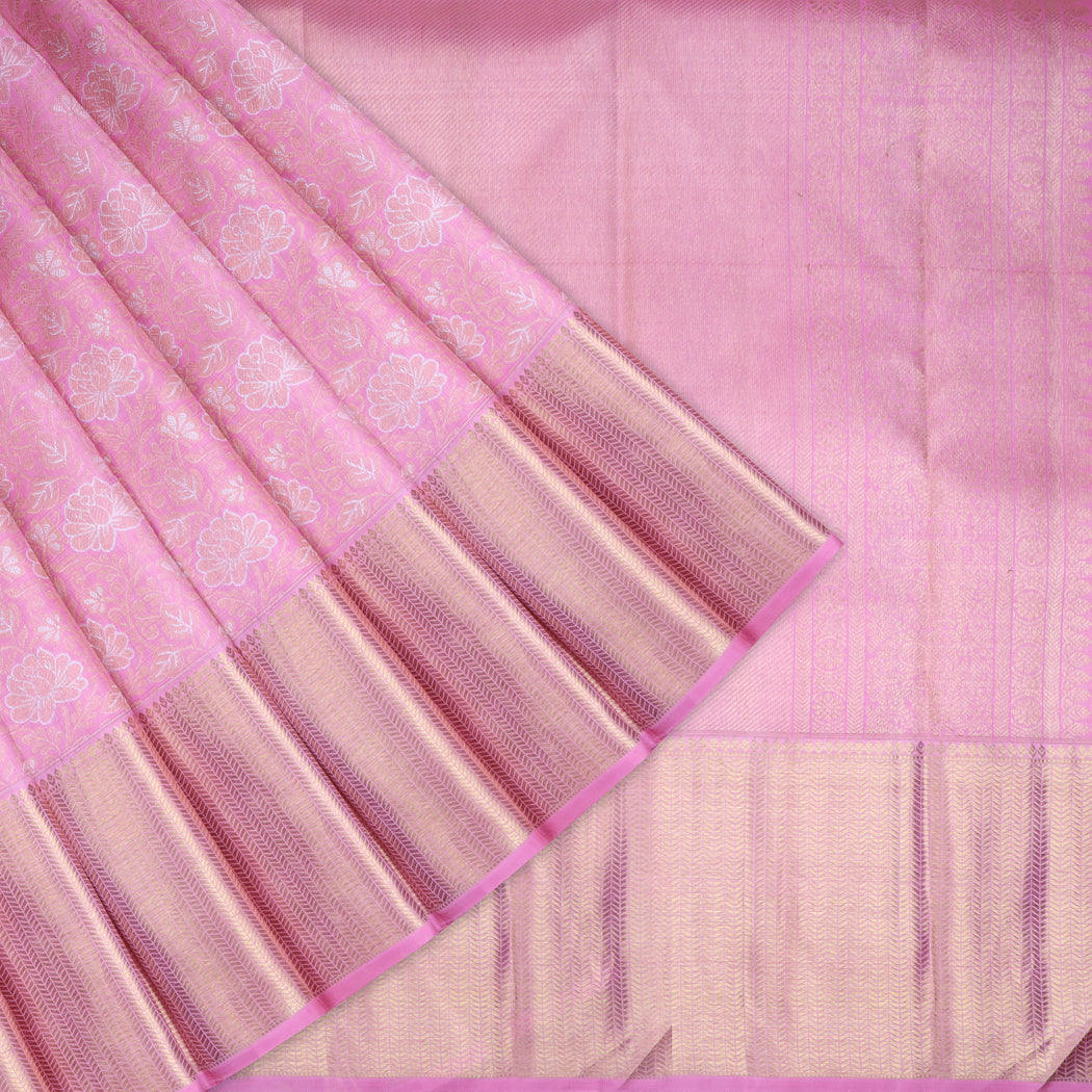 Light Pink Kanjivaram Silk Saree With Floral Pattern