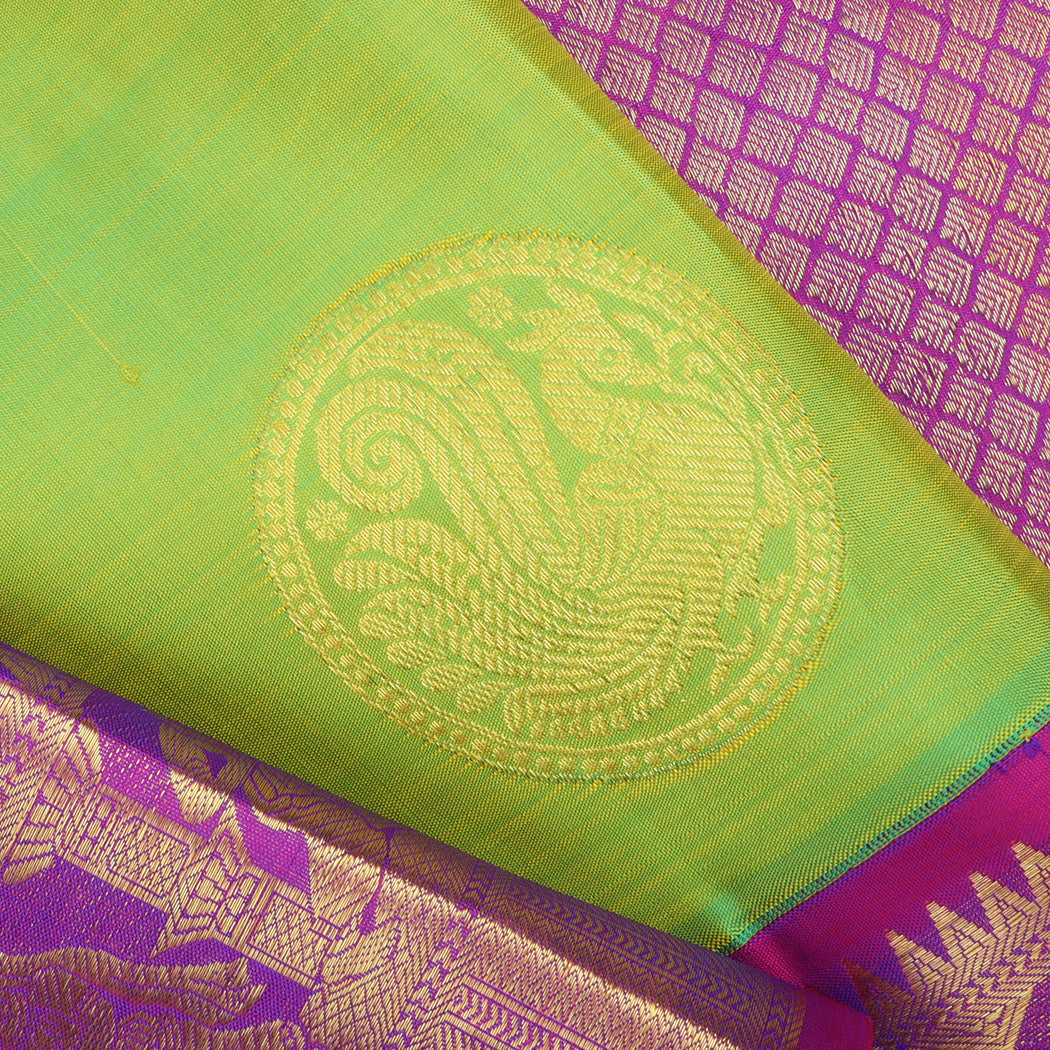 Light Green Kanjivaram Silk Saree With Mayil Chakra Motifs