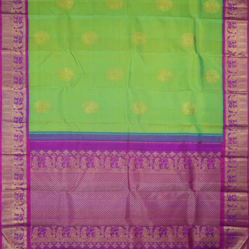 Light Green Kanjivaram Silk Saree With Mayil Chakra Motifs