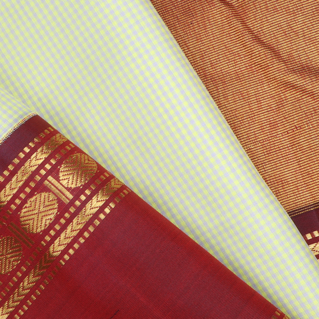 Pastel Green Kanjivaram Silk Saree With Intricate Checks Pattern