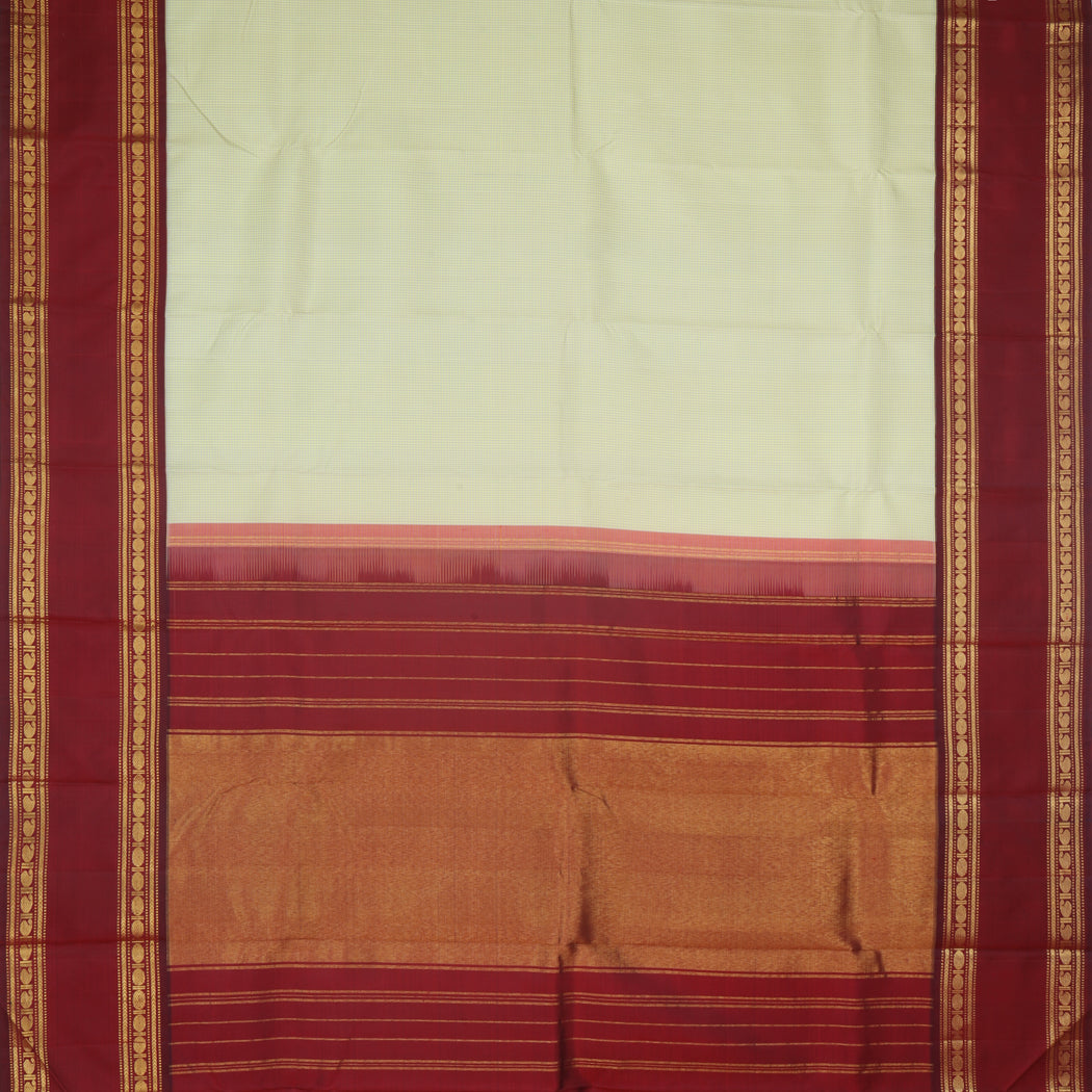 Pastel Green Kanjivaram Silk Saree With Intricate Checks Pattern