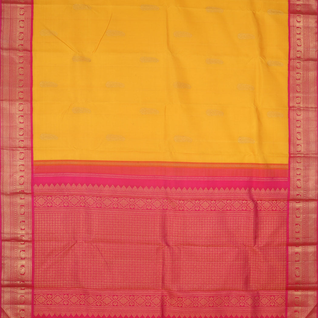 Turmeric Yellow Kanjivaram Silk Saree With Floral Buttas