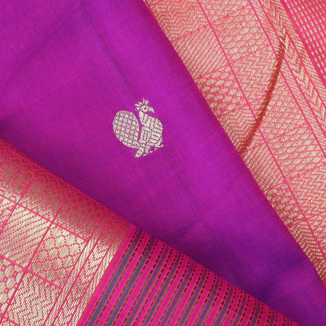 Purple Kanjivaram Silk Saree With Floral And Mayil Buttis