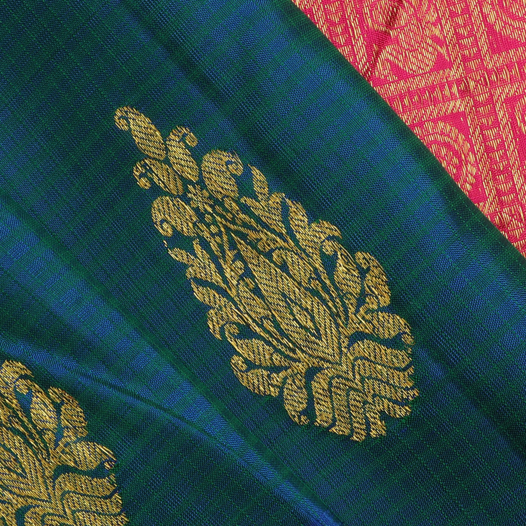 Teal Kanjivaram Silk Saree With Floral Motifs