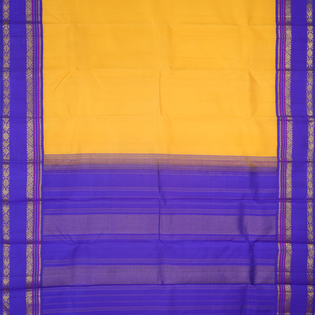 Bright Yellow Kanjivaram Silk Saree With Contrast Border