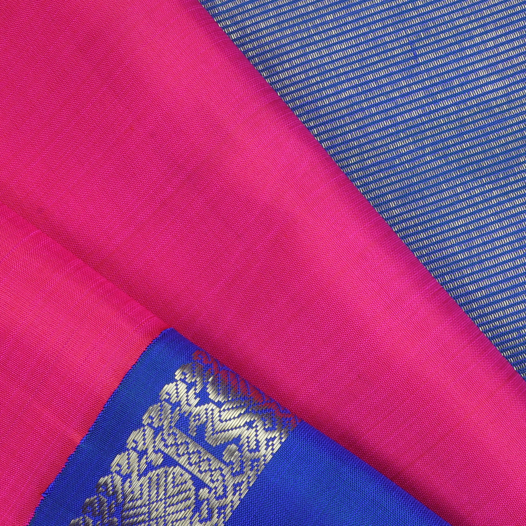 Bright Pink Kanjivaram Silk Saree With Contrast Border