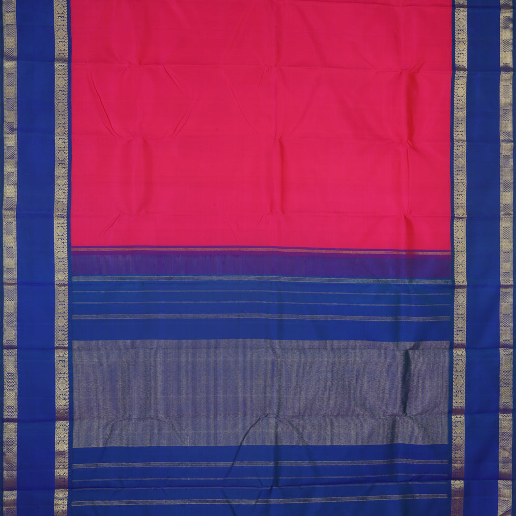 Bright Pink Kanjivaram Silk Saree With Contrast Border