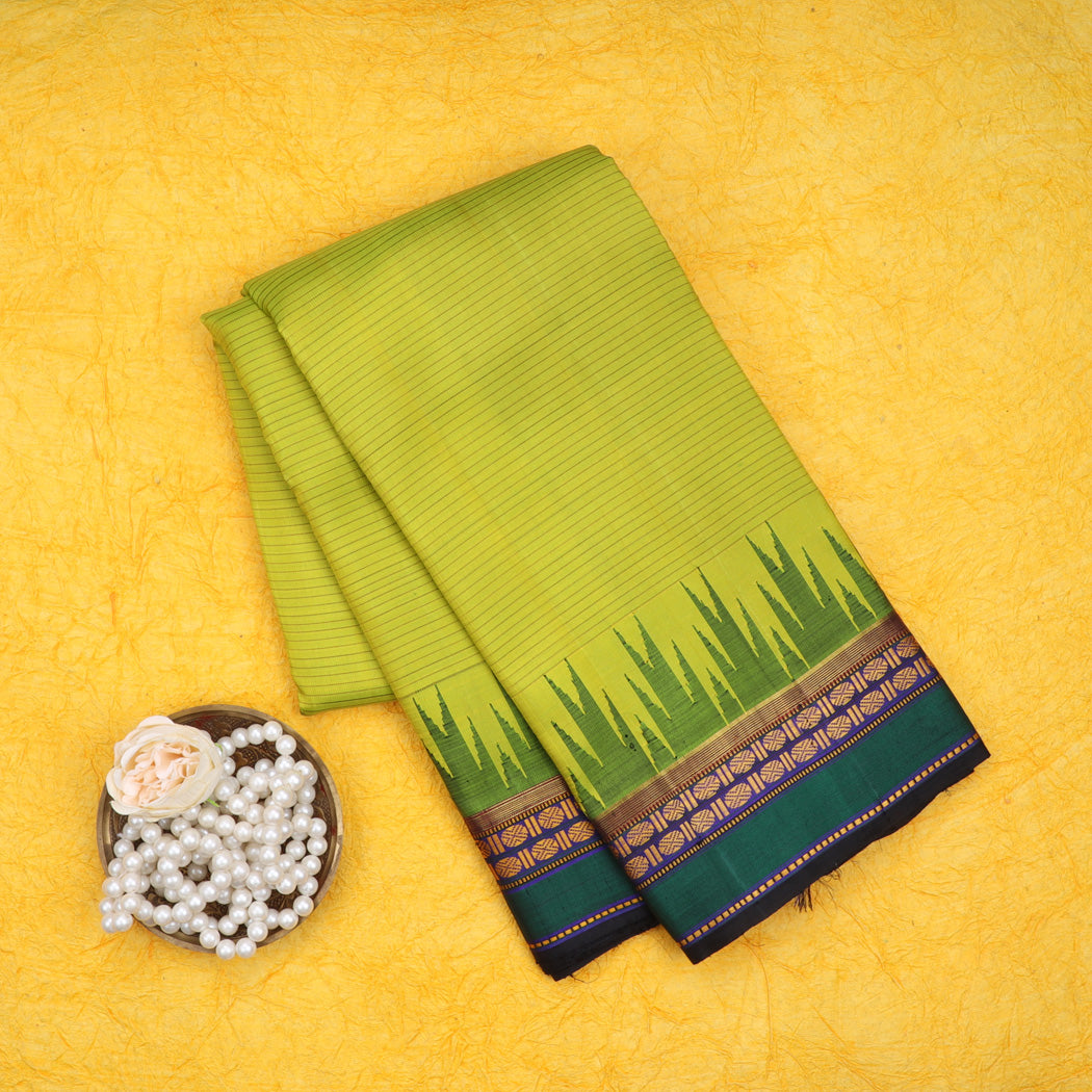 Light Green Kanjivaram Silk Saree With Temple Pattern