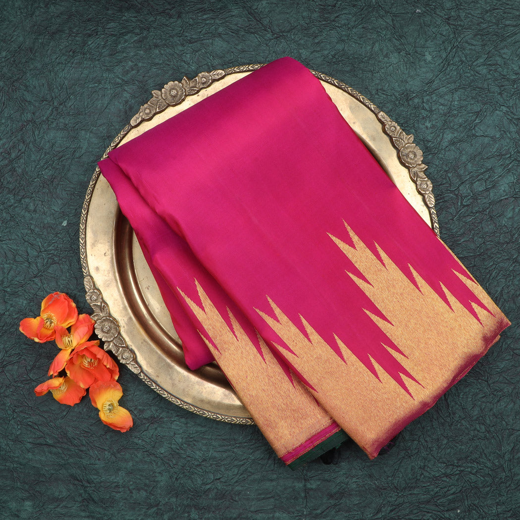 Rani Pink Kanjeevaram Silk Saree With Temple Motifs