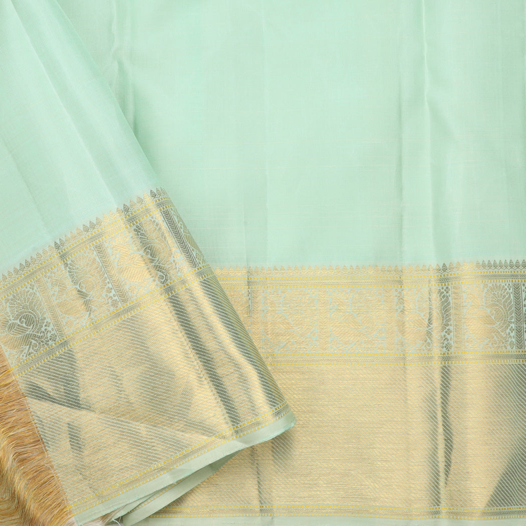 Pastel Blue Kanjivaram Silk Saree With Floral And Mayil Motifs